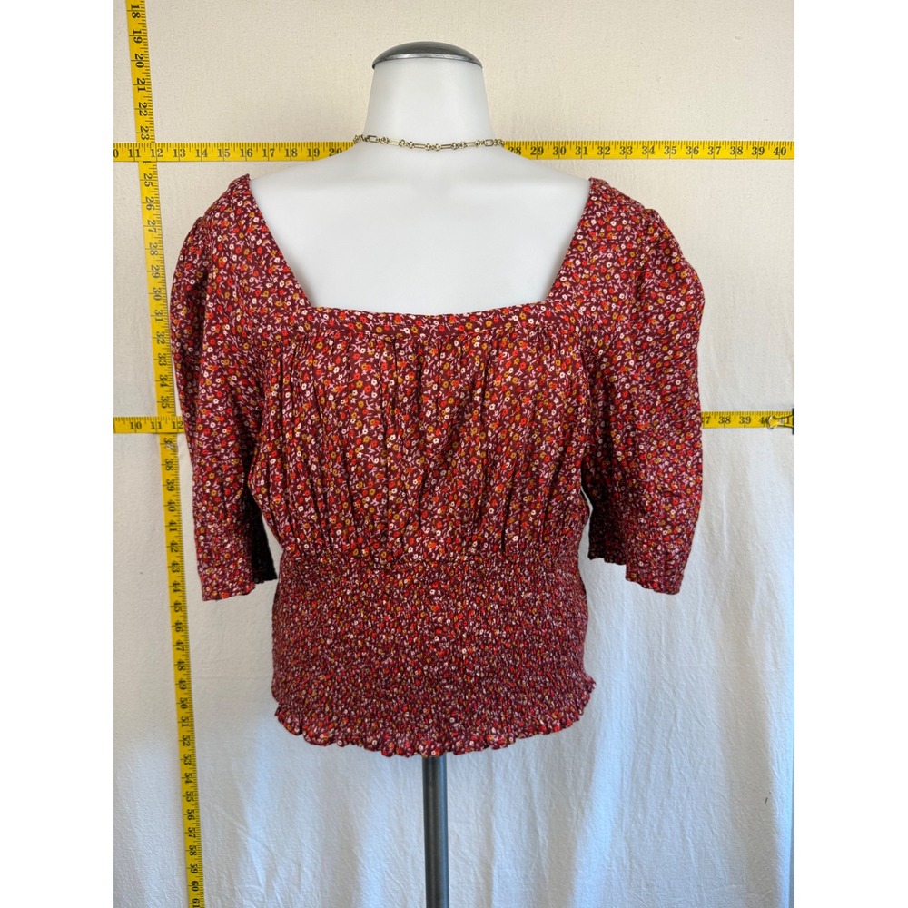 Burgundy Floral Women Large Babydoll Smocked 100% Cotton Boho Fall Cottagecore